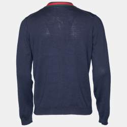 مملوكة مسبقًا Gucci Navy Blue Web Trim Wool Knit Cardigan S