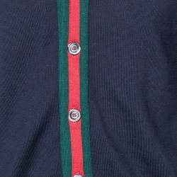 مملوكة مسبقًا Gucci Navy Blue Web Trim Wool Knit Cardigan S