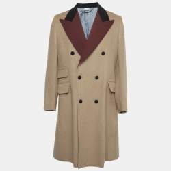 Pre Owned Gucci Brown Camel Hair & Contrast Velvet Collar Double-Breasted Coat M
