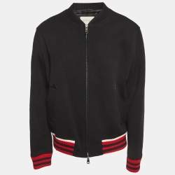 مملوكة مسبقًا جاكيت غوتشي صوف أسود بحافة مضلعة بسحاب مقاس ضخم جدًا جدًا جدًا (ثلاثة أكس لارج)