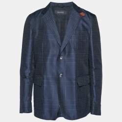 Pre Owned Gucci Navy Blue Jacquard Single Breasted Blazer XL