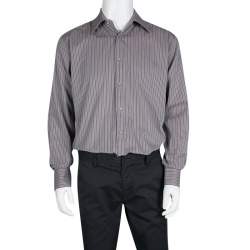 Gucci Grey Striped Cotton Long Sleeve Button Front Shirt XL