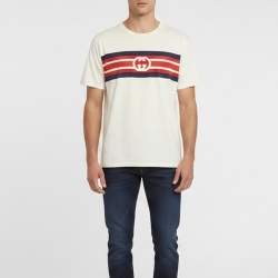 Pre Owned Gucci Cream Printed Jersey Short Sleeve Crewneck T-Shirt M
