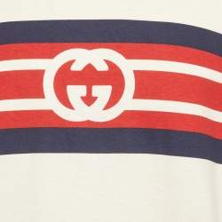 Pre Owned Gucci Cream Printed Jersey Short Sleeve Crewneck T-Shirt M