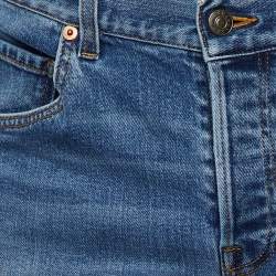 Pre Owned Gucci Blue Washed Denim NY Yankees Patch Slim Fit Jeans M/L Waist 32"