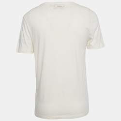 مملوكة مسبقًا Gucci Cream Printed Cotton Short Sleeve Distressed T-Shirt S