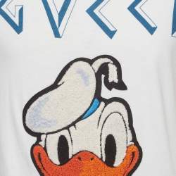 Pre Owned Gucci X Disney White Donald Duck Embroidery Jersey Distress T-Shirt XS