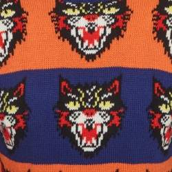 Pre Owned Gucci Multicolor Stripe Intarsia Knit Angry Cat Sweater XS