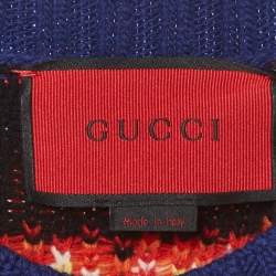Pre Owned Gucci Multicolor Stripe Intarsia Knit Angry Cat Sweater XS
