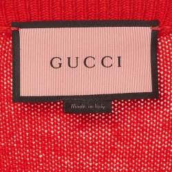 Pre Owned Gucci Red/Blue GG Monogram Knit Long Sleeve Jumper XS