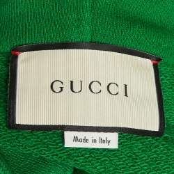 Pre Owned Gucci Green Cat Embroidery Jersey Drawstring Hoodie M 