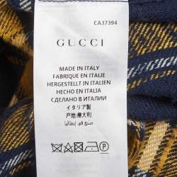 Pre Owned Gucci Blue/ Yellow Wolf Embroidery Plaid Wool Flannel Shirt XS