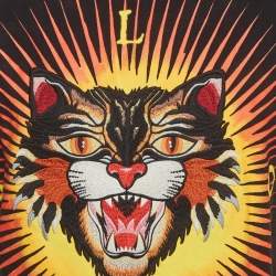 Pre Owned Gucci Black Angry Cat Embroidered Patch Jersey Distressed T-Shirt S