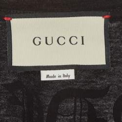 Pre Owned Gucci Black Angry Cat Embroidered Patch Jersey Distressed T-Shirt S