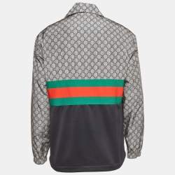 Pre Owned Gucci Multicolor Nylon GG Supreme Web Stripe Zip Up Jacket M 