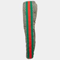 Pre Owned Gucci Grey Synthetic GG Supreme Web Stripe Print Sweat Pants L 