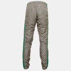 Pre Owned Gucci Grey Synthetic GG Supreme Web Stripe Print Sweat Pants L 