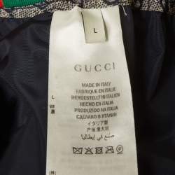 Pre Owned Gucci Grey Synthetic GG Supreme Web Stripe Print Sweat Pants L 