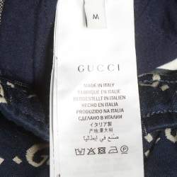 Pre Owned بنطلون غوتشي جوجرز جاكار أزرق بحري مخطط مونيغرام مقاس متوسط