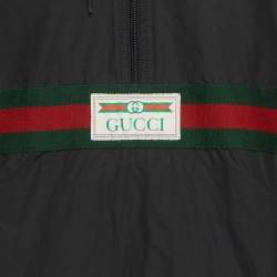Pre Owned Gucci Black Cotton Web Stripe Drawstring Windbreaker Hoodie XL 