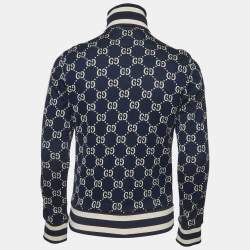 Pre Owned Gucci Navy Blue Monogram Jacquard Knit Track Jacket M