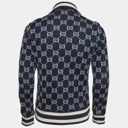 Pre Owned Gucci Navy Blue Monogram Jacquard Knit Track Jacket M