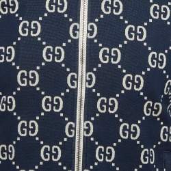 Pre Owned Gucci Navy Blue Monogram Jacquard Knit Track Jacket M