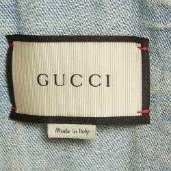 Pre Owned Gucci Blue Scribble Writing Leopard-Collared Denim Jacket L