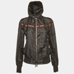 Pre Owned Gucci Vintage Black Monogram Synthetic Zip-Up Jacket M