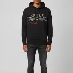 Pre Owned Gucci X Coco Capitan Black Logo Print Cotton Distressed Hoodie M