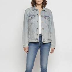 Pre Owned Gucci Blue Guccy Detail Teddy Bear Denim Distressed Trucker Jacket L