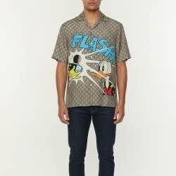 Pre Owned Gucci x Disney Donald Duck GG Supreme Printed Silk Bowling Shirt L