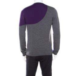 Gucci Melange Grey Patterned Wool V Neck Sweater L
