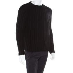 Gucci Black Chunky Rib Knit Wool Mohair Crew Neck Sweater S