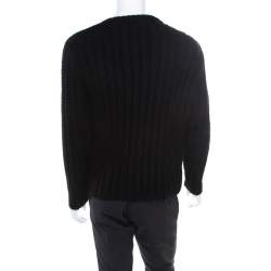 Gucci Black Chunky Rib Knit Wool Mohair Crew Neck Sweater S