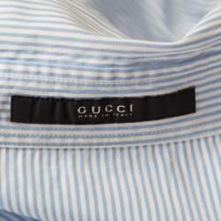 Gucci Blue and White Striped Floral Printed Long Sleeve Skinny Shirt L