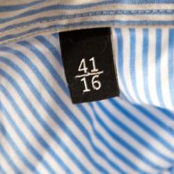 Gucci Blue and White Striped Floral Printed Long Sleeve Skinny Shirt L