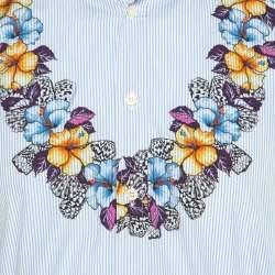Gucci Blue and White Striped Floral Printed Long Sleeve Skinny Shirt L