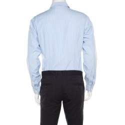 Gucci Blue and White Striped Floral Printed Long Sleeve Skinny Shirt L