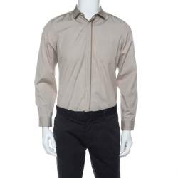 Gucci Beige Cotton Concealed Placket Detail Long Sleeve Shirt M