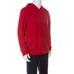 Gucci Red Cotton Jersey Dragon Embroidered Hoodie L