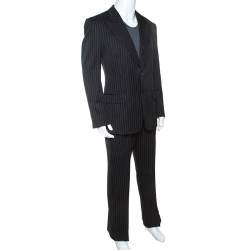 Gucci Black Pinstripe Wool and Mohair Blend Regular Fit Suit L 