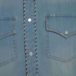 Pre Owned Gucci Blue Denim L'Aveugle Par Amour Snake Embroidered Shirt M