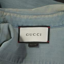 Pre Owned Gucci Blue Denim L'Aveugle Par Amour Snake Embroidered Shirt M