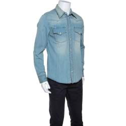 Pre Owned Gucci Blue Denim L'Aveugle Par Amour Snake Embroidered Shirt M
