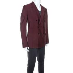 Gucci Burgundy Mohair Blend Double Breasted Blazer XXL 
