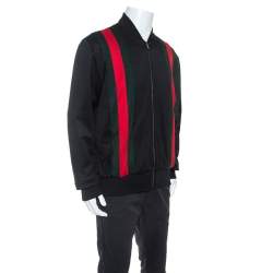 Gucci Black Classic Web Striped Jersey Technical Bomber Jacket XL