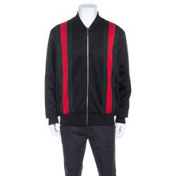 Gucci Black Classic Web Striped Jersey Technical Bomber Jacket XL