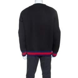 مملوكة مسبقًا سويت شيرت غوتشي حافة مغايره مطبوع كلمات "Life is Gucci" قطن أسود XXL