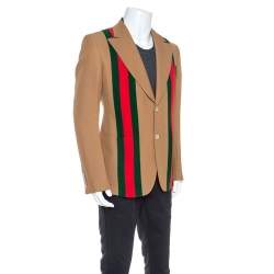 Gucci Camel Wool And Silk-Blend Web Striped Blazer XXL